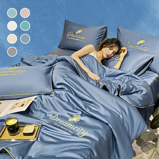🍃🍃💕Confortable et rafraîchissant❄️Parure de lit quatre pièces en velours de haute qualité