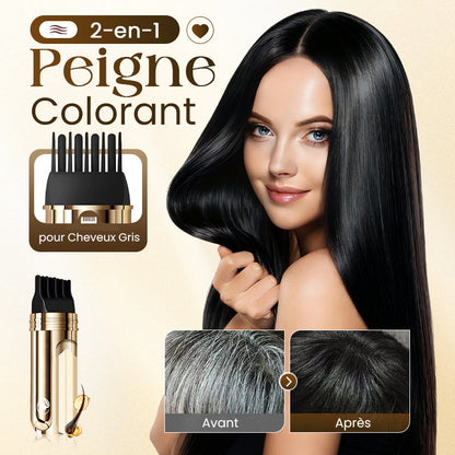 📢📢Acheter 5 obtenir 5 gratuits⏰Peigne Colorant 2 en 1 pour Cheveux Gris – Sans Chimie, Sans Taches, Résistant à l’Eau