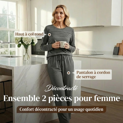 📢📢 50 % de réduction !! ⏰Ensemble Femme Décontracté avec Haut et Pantalon à Cordon de Serrage👕👖