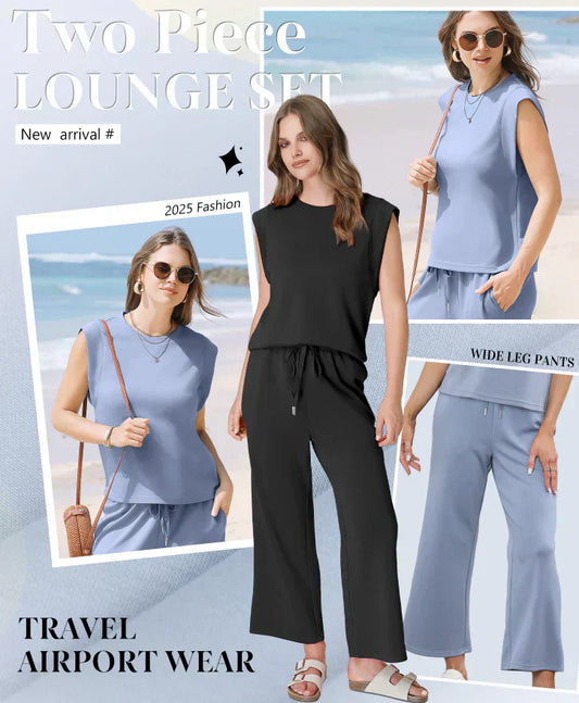 🔥 50 % DE RÉDUCTION ! 👗✨ Nouveau ensemble 2 pièces pour femmes – Haut sans manches et pantalon à jambes larges 💃🌟