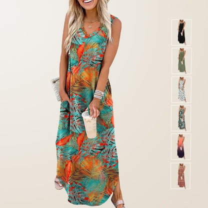 👗🌺Robe Longue d’Été Sans Manches avec Poches