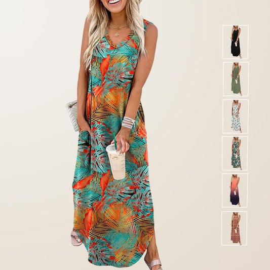 👗🌺Robe Longue d’Été Sans Manches avec Poches
