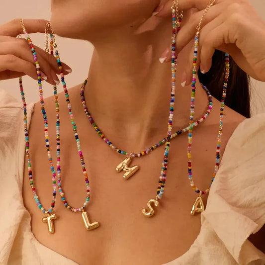 ✨Collier avec Perles et Lettre pour Femme (A-Z)