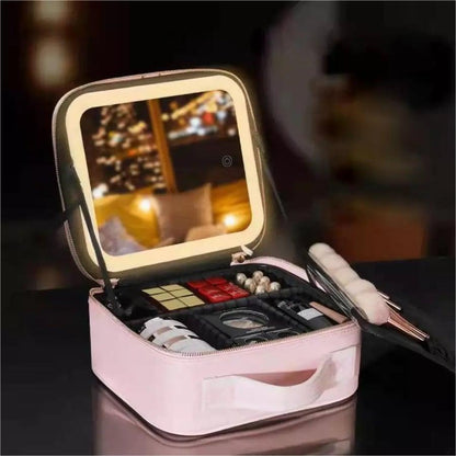 ✈️Envío gratuito.✨Bolsa organizadora de maquillaje de viaje con espejo LED luminoso