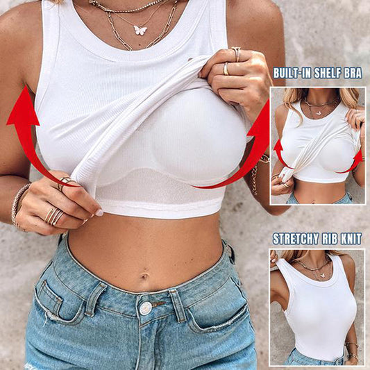 ✨50% de réduction✨Débardeur côtelé avec soutien-gorge à étagère pour femme