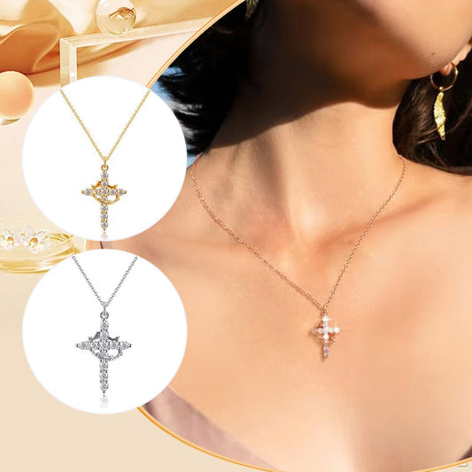 Collier avec Pendentif Croix & Couronne Éternelles