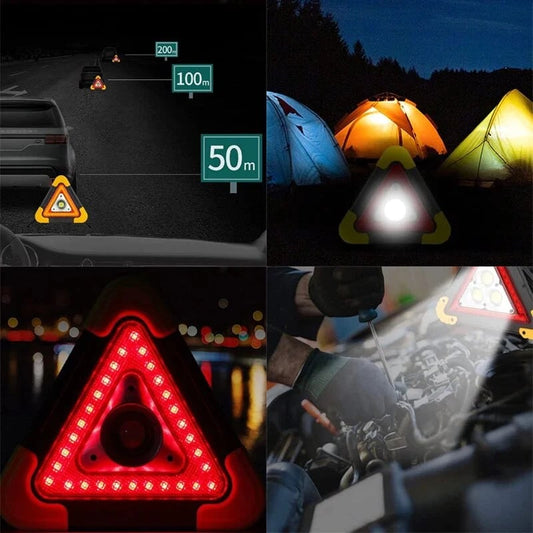 🚗2-EN-1 Lampe de Signalisation d'Urgence Solaire Triangulaire pour le Bord de Route