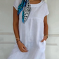 Robe femme à manches courtes et col rond en lin et coton（🔥50% de réduction）