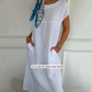Robe femme à manches courtes et col rond en lin et coton（🔥50% de réduction）