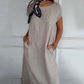 Robe femme à manches courtes et col rond en lin et coton（🔥50% de réduction）