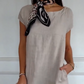 Robe femme à manches courtes et col rond en lin et coton（🔥50% de réduction）