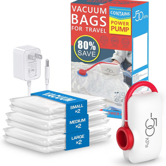 🎁 Hot Sale 50% OFF 🔥6 paquets de sacs de compression sous vide électriques USB - Gagnez de l'espace, voyagez léger !
