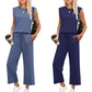 🔥 50 % DE RÉDUCTION ! 👗✨ Nouveau ensemble 2 pièces pour femmes – Haut sans manches et pantalon à jambes larges 💃🌟