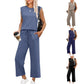 🔥 50 % DE RÉDUCTION ! 👗✨ Nouveau ensemble 2 pièces pour femmes – Haut sans manches et pantalon à jambes larges 💃🌟