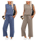 🔥 50 % DE RÉDUCTION ! 👗✨ Nouveau ensemble 2 pièces pour femmes – Haut sans manches et pantalon à jambes larges 💃🌟