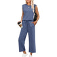 🔥 50 % DE RÉDUCTION ! 👗✨ Nouveau ensemble 2 pièces pour femmes – Haut sans manches et pantalon à jambes larges 💃🌟