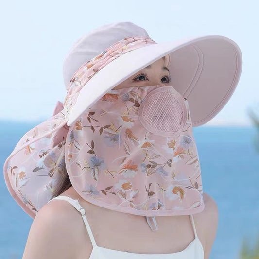 Chapeau de soleil à large bord avec masque facial