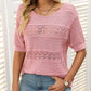 🏆Jusqu'à 50% de réduction !🌷Pull femme manches courtes col rond aspect ajouré et crochet