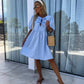 🌴Summer Specials🎀robe de femme unie à la mode avec nœud sur le devant et manches bouffantes