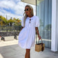🌴Summer Specials🎀robe de femme unie à la mode avec nœud sur le devant et manches bouffantes
