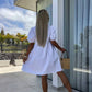 🌴Summer Specials🎀robe de femme unie à la mode avec nœud sur le devant et manches bouffantes