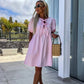 🌴Summer Specials🎀robe de femme unie à la mode avec nœud sur le devant et manches bouffantes