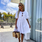 🌴Summer Specials🎀robe de femme unie à la mode avec nœud sur le devant et manches bouffantes