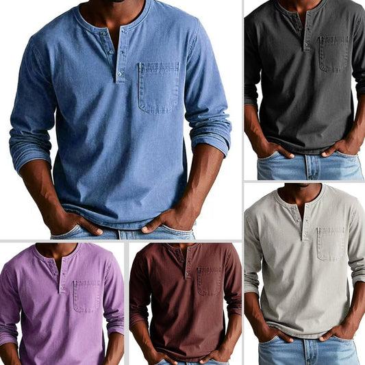 Hommes - Chemise à manches longues avec poches en relief, mode vintage