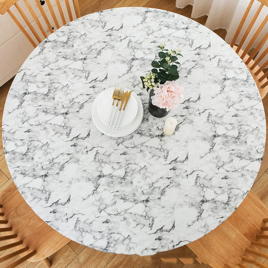 Nappe Ronde Ajustée à Motif Marbre avec Bords Élastiques