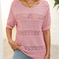 🏆Jusqu'à 50% de réduction !🌷Pull femme manches courtes col rond aspect ajouré et crochet