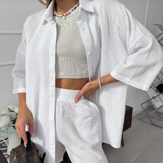 Ensemble de 2 pièces : Chemise décontractée et short à taille élastique pour femmes