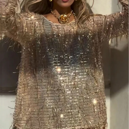 Ensemble 2 Pièces à Paillettes : Haut à Manches Longues et Short