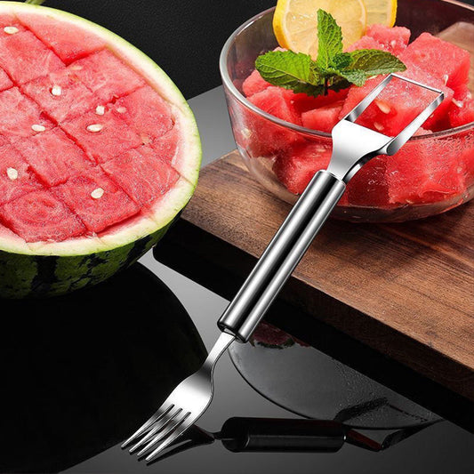🍉🔪Coupe-fruits 2 en 1 en acier inoxydable avec couteau et fourchette