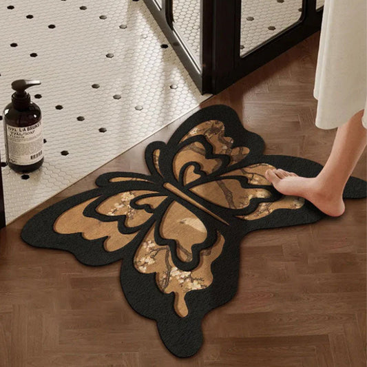 Tapis de Terre de Diatomées Antidérapant à Séchage Rapide en Forme de Papillon Rétro