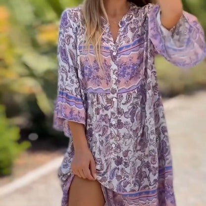 🔥50% de réduction pour une durée limitée !🔥👗Ladies Floral V-Neck Dress (robe à col en V)