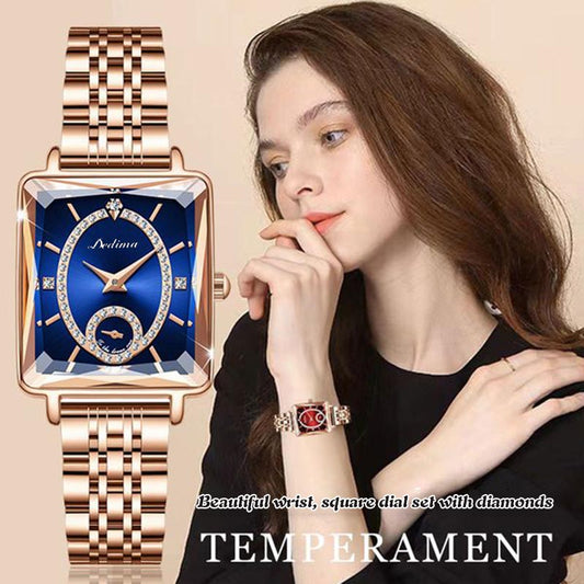 Joli cadeau - Montre tendance en diamant carré en or rose pour femme 🔥Achetez-en 2, livraison gratuite🔥