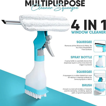 Nettoyeur de vitres multifonctions 4 en 1 - Essuyeur, raclette, brosse et pulvérisateur en un seul appareil !