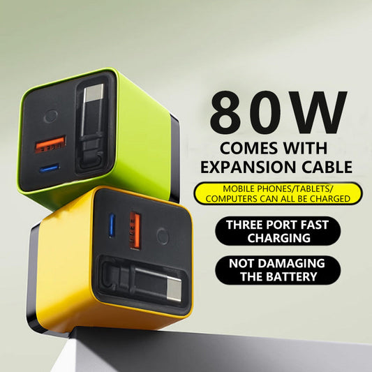 🔋Chargeur 3 en 1 GaN, module de charge rapide évolutif 80W MAX avec câble Type-C et 2 ports USB