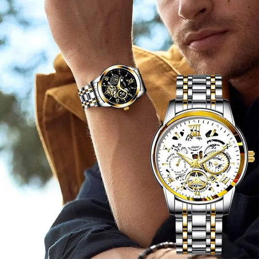 Montre mécanique automatique Squelette romain étanche pour hommes