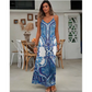 👗Robe maxi sans manches, décolleté en V, imprimé rétro pour femme
