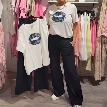 ⏳Offre temporaire⏰Ensemble 2 pièces haut et pantalon imprimés pour femme