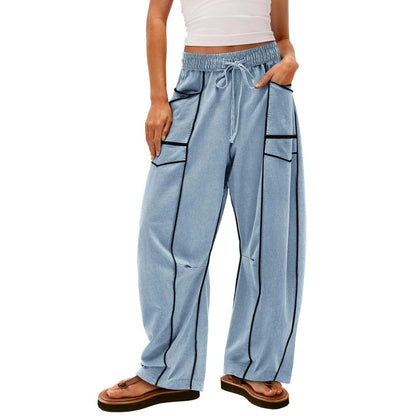 👖🌸Pantalon Décontracté à Jambes Larges et à Cordon pour Femme