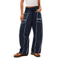👖🌸Pantalon Décontracté à Jambes Larges et à Cordon pour Femme