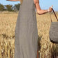 🎀 Mujer Casual Color Sólido Halter Vestido Sin Mangas Lino