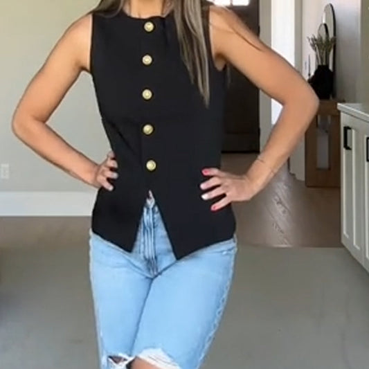 ⏳Spécial limité dans le temps⏰Gilet de costume pour femme avec col rond et patte de boutonnage