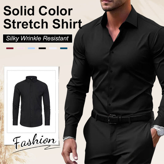 ✨50% de réduction✨Chemise extensible soyeuse, infroissable et de couleur unie pour homme