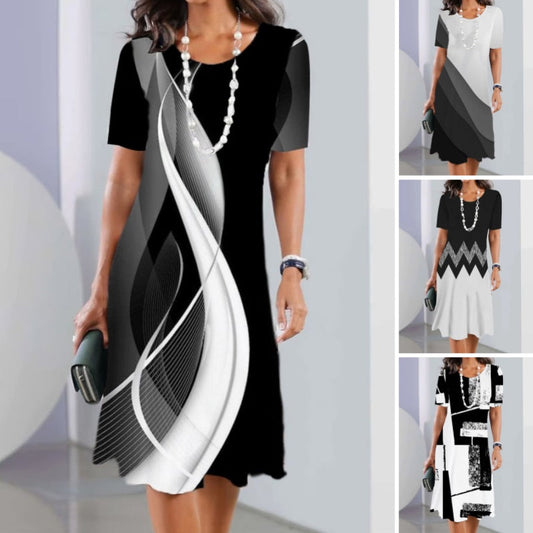 ✨Mode d'été👗Apparence mince femmes décontractée florale 3D numérique imprimé robes col rond