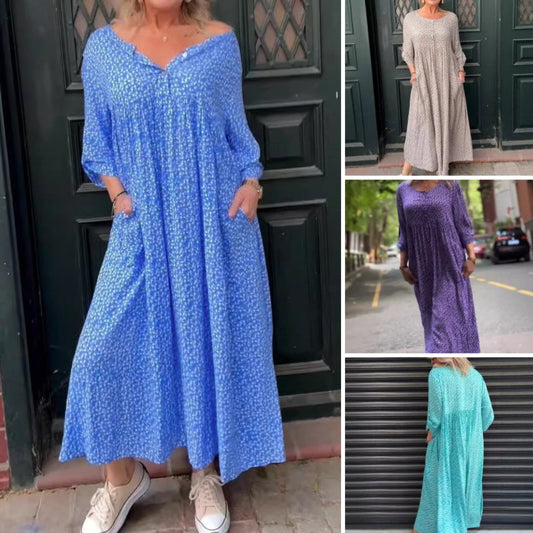 🎀50% de réduction✨Robe femme avec patte de boutonnage, manches 3/4 et motif à pois