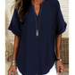 👚 50% DE RÉDUCTION! 🔥 Top Ample à Manches Courtes Tendance – Col en V Cranté, Ourlet Asymétrique & Tissu Léger (5 Couleurs, S–2XL) 🌸