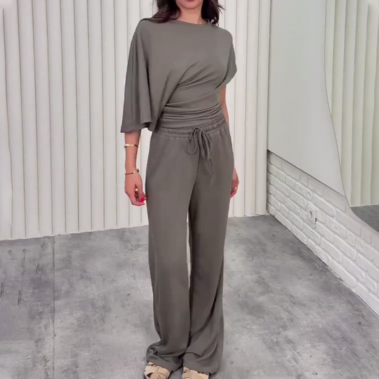 💕Réduction limitée à 50 %✨Ensemble 2 pièces pour femme : Haut asymétrique et pantalon